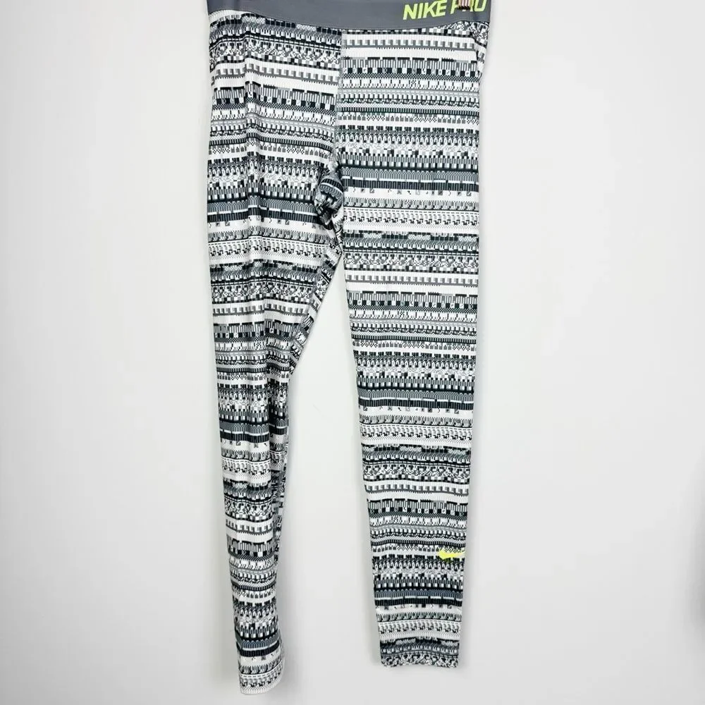 NIKE PRO | 8 Bit Dri Fit Full Length Gray & White Leggings Women’s Size X-Large